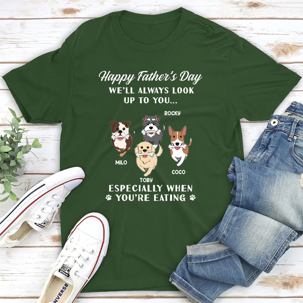 Personalized Custom Unisex Pet Lover T-shirt - Look Up While Eating