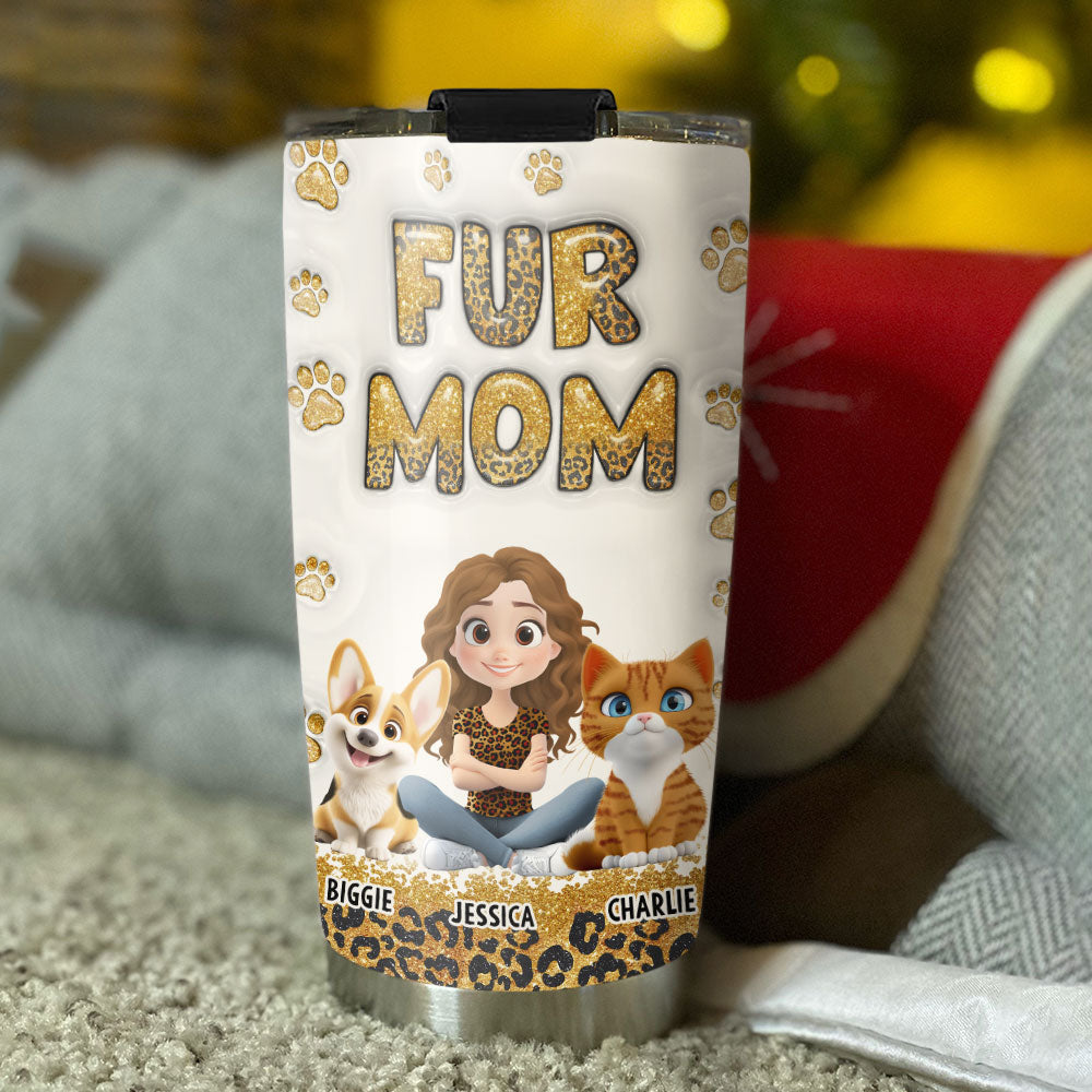 Fur Mom Leopard Personalized 3D Inflated Effect Custom Tumbler - Ideal for All Occasions