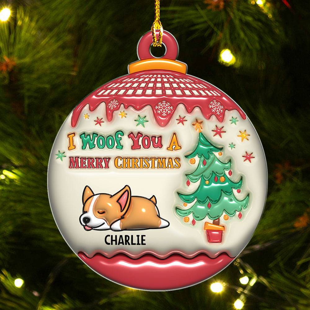 Personalized 3D Inflated Effect Acrylic Christmas Ornament - We Woof You Merry Christmas