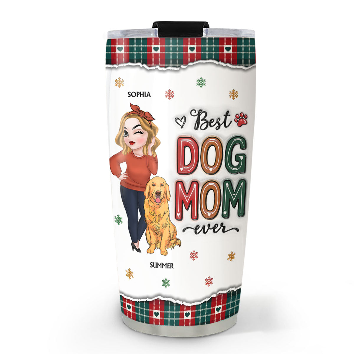 Best Dog Mom Ever Christmas - Personalized 3D Inflated Effect Stainless Steel Tumbler