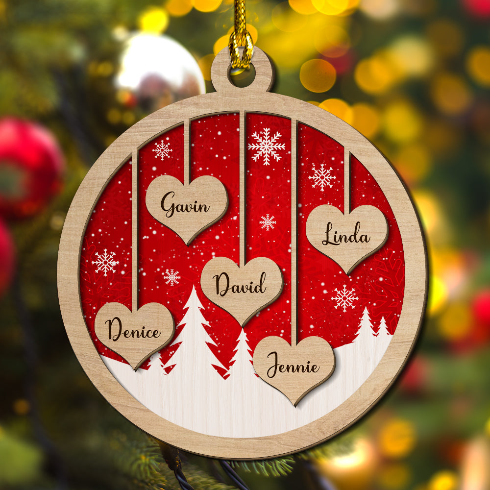Personalized 2 - Layered Custom Wood Family Christmas Ornament for Pet Lovers
