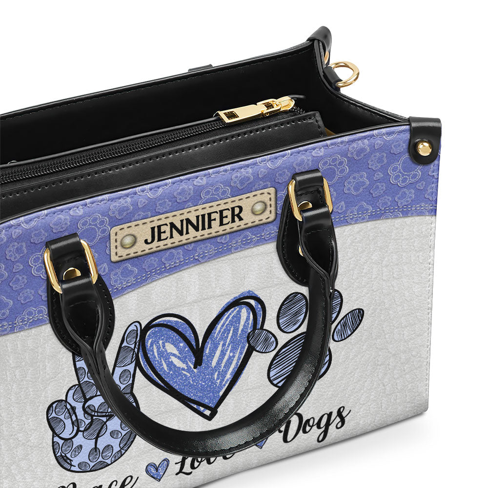 Peace Love Dogs - Customizable Personalized Leather Handbag for Dog Lovers