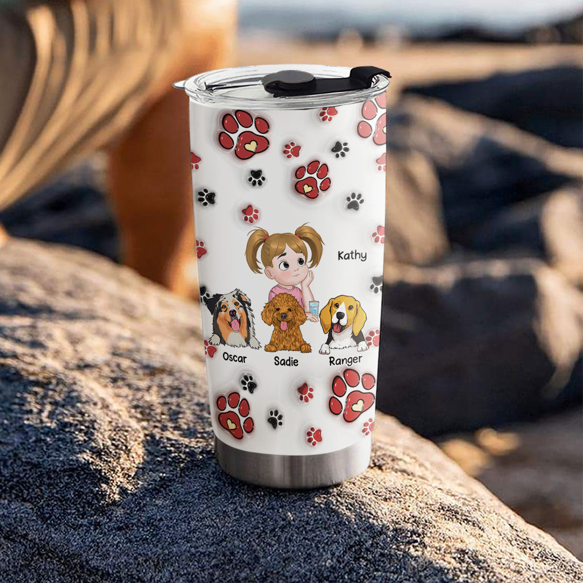 Love Dog Family - Customizable 3D Inflated Effect Stainless Steel Tumbler