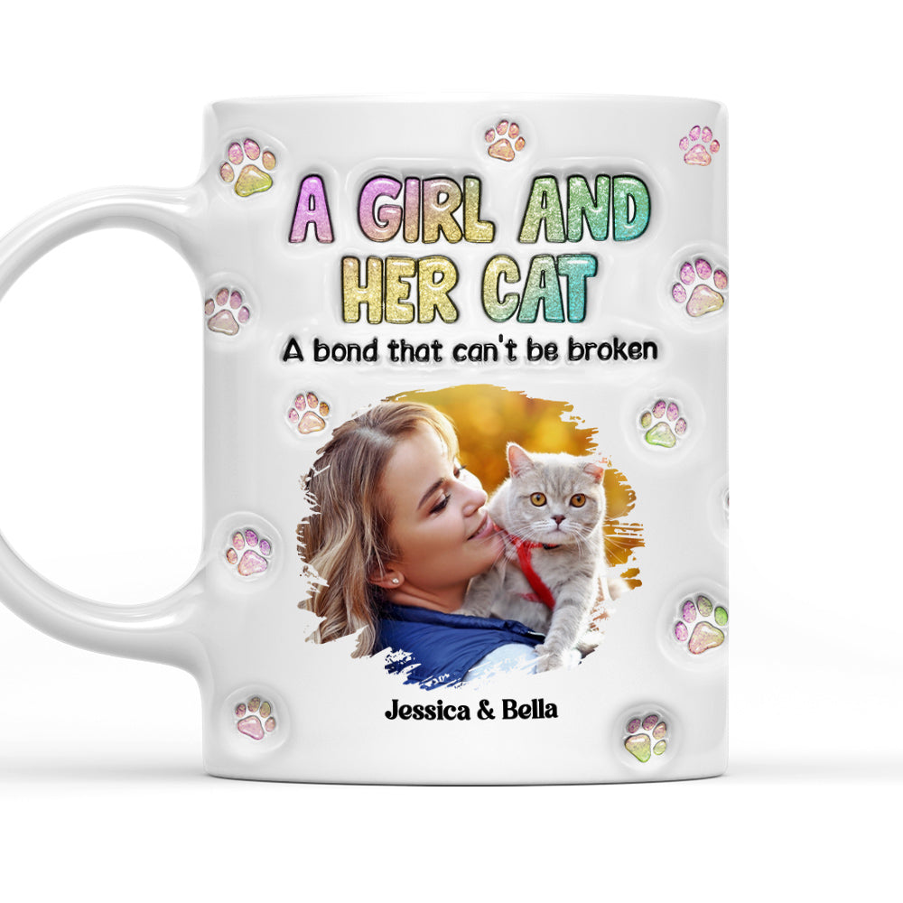 Personalized 3D Inflated Effect Mug with A Girl And Her Cat Photo