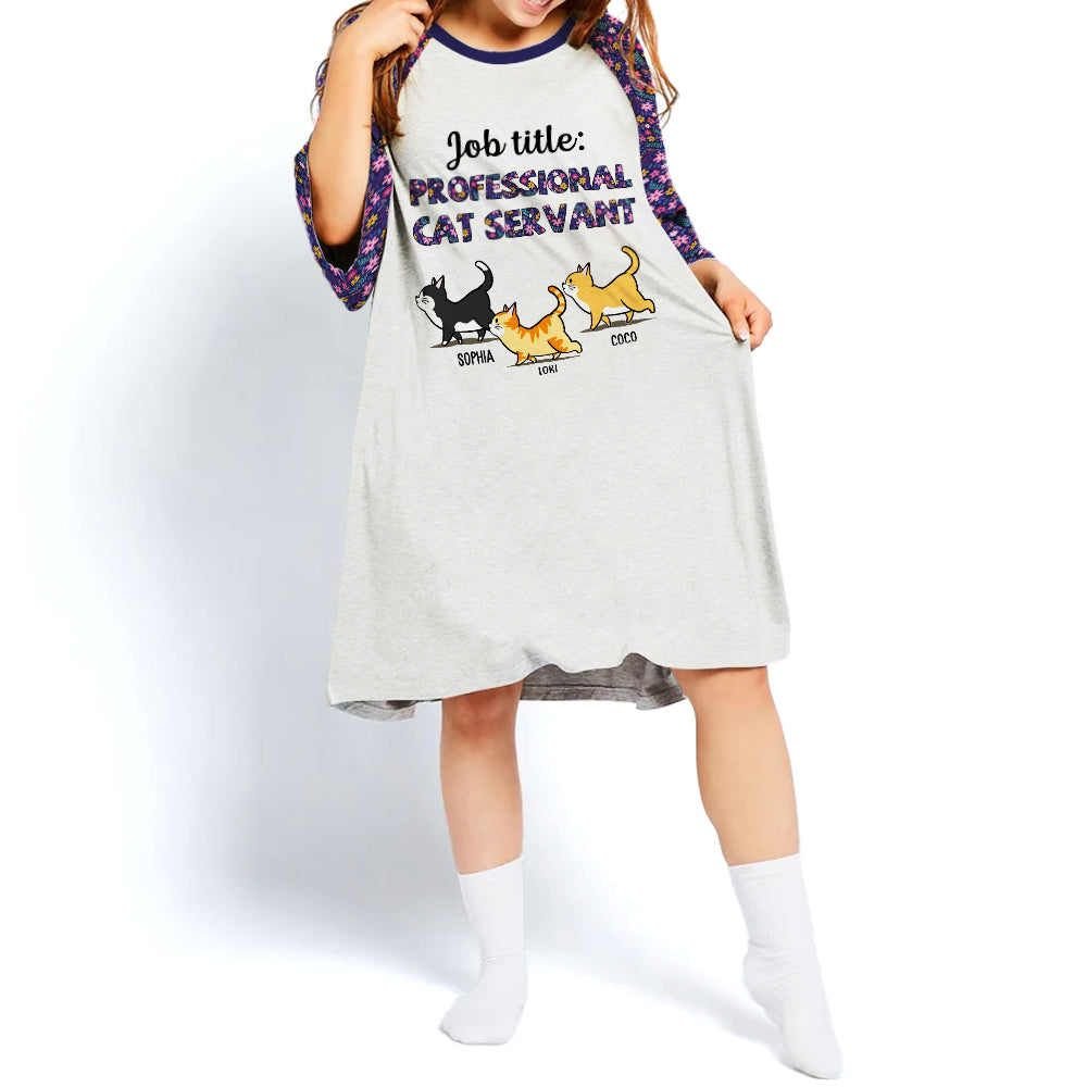 Personalized Custom 3/4 Sleeve Navy Flower Professional Cat Servant Dress
