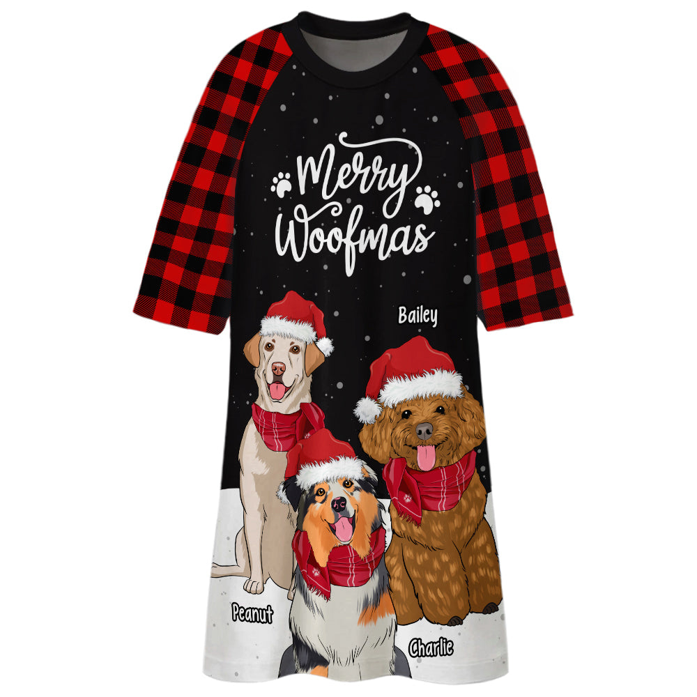 Merry Woofmas Snow - Customizable 3/4 Sleeve Personalized Dog Mom Dress
