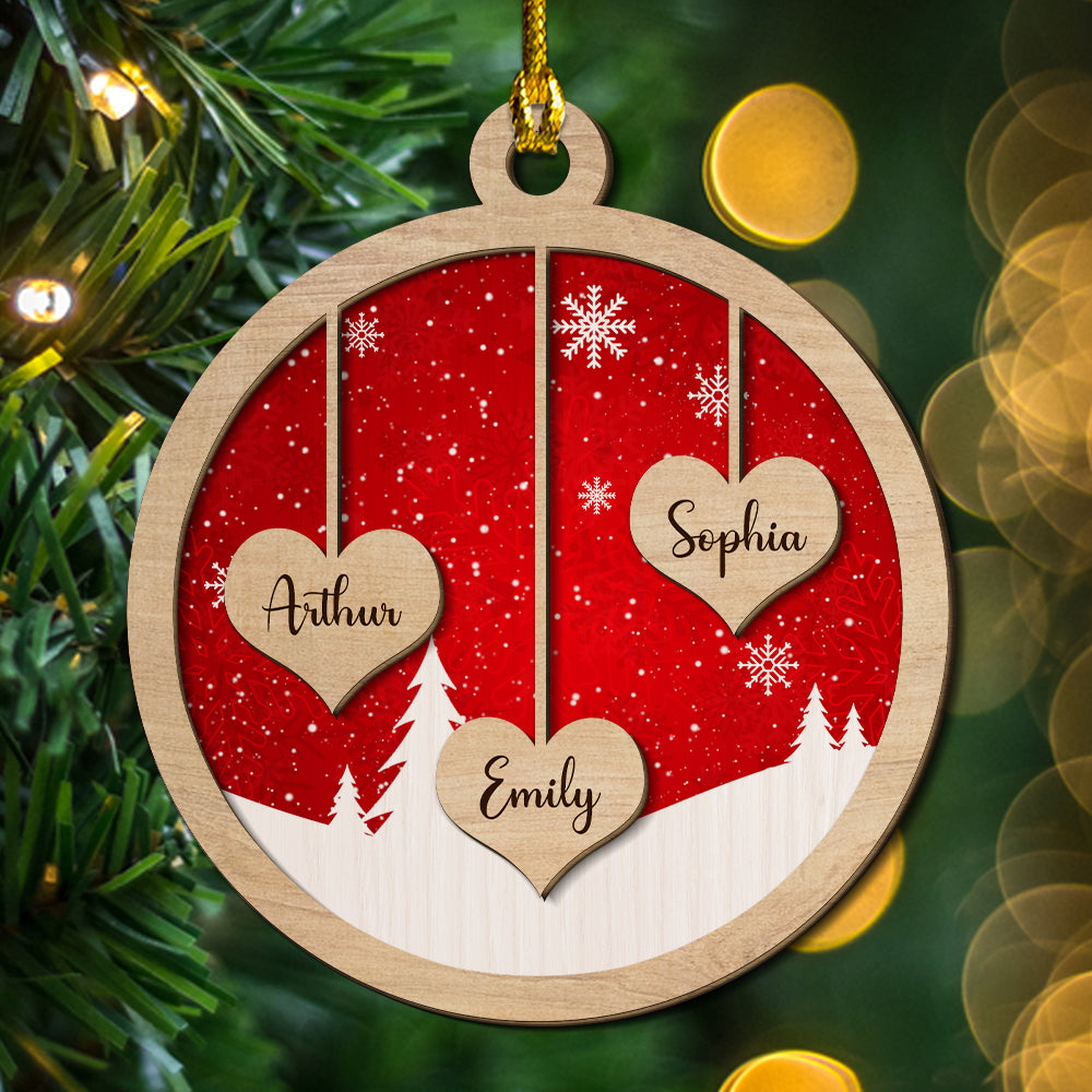 Personalized 2 - Layered Custom Wood Family Christmas Ornament for Pet Lovers