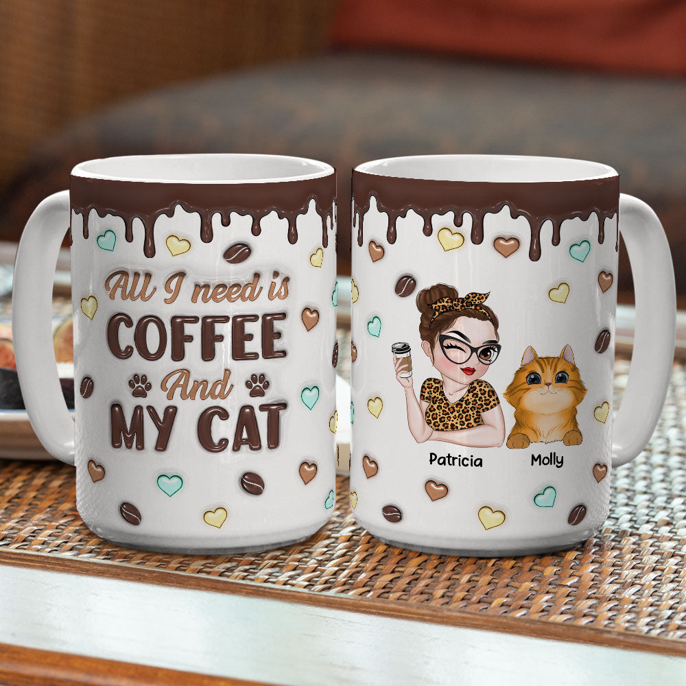 Personalized 3D Inflated Effect Coffee and Cat Mug