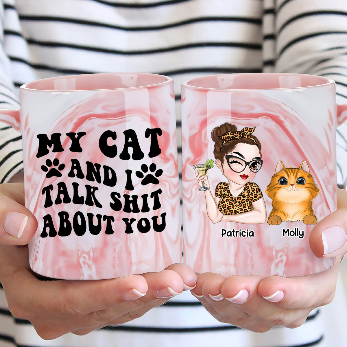 Personalized Pink Marble Mug for Sharing Your Thoughts