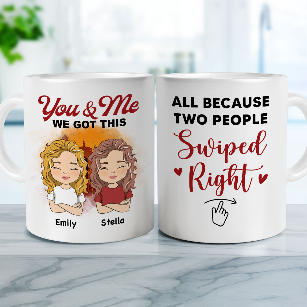 Customized Personalized Coffee Mugs for Couples - Two People Swiped Right
