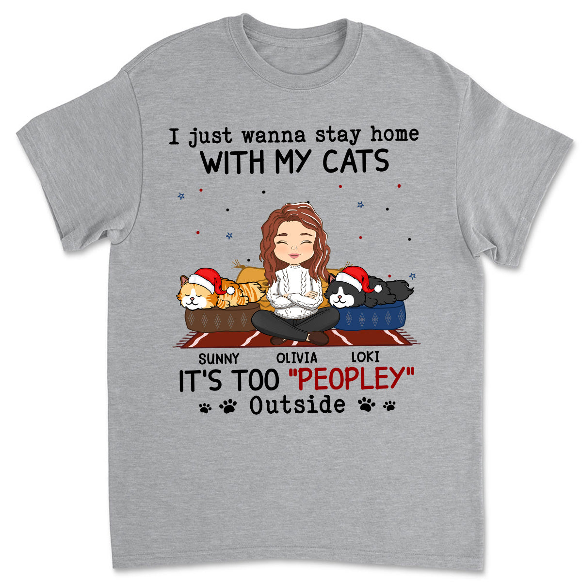Personalized Unisex 'It's Too Crowded Outside' Cat T-shirt for Pet Lovers
