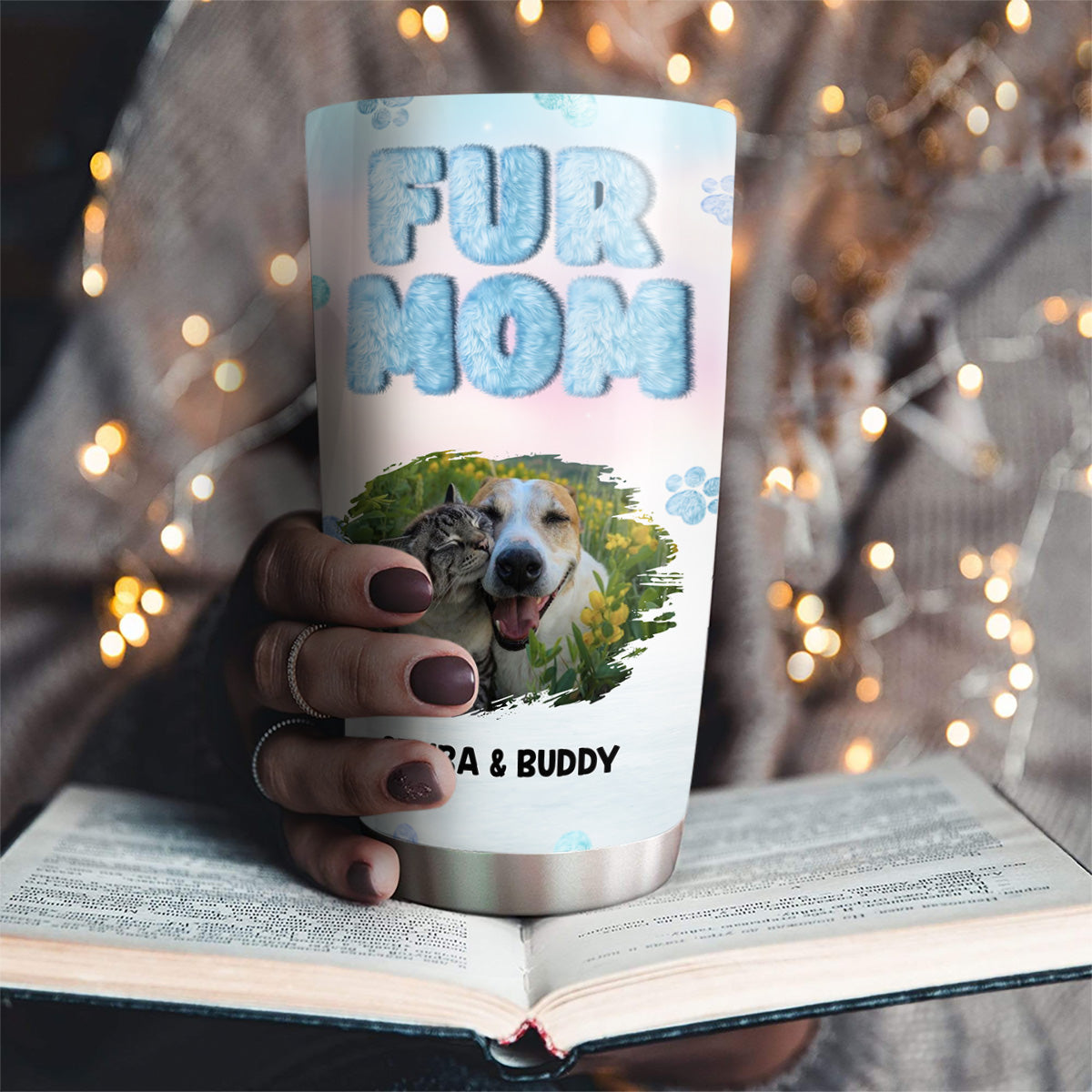 Personalized Fluffy Fur Mom Photo Tumbler - Unique Custom Design