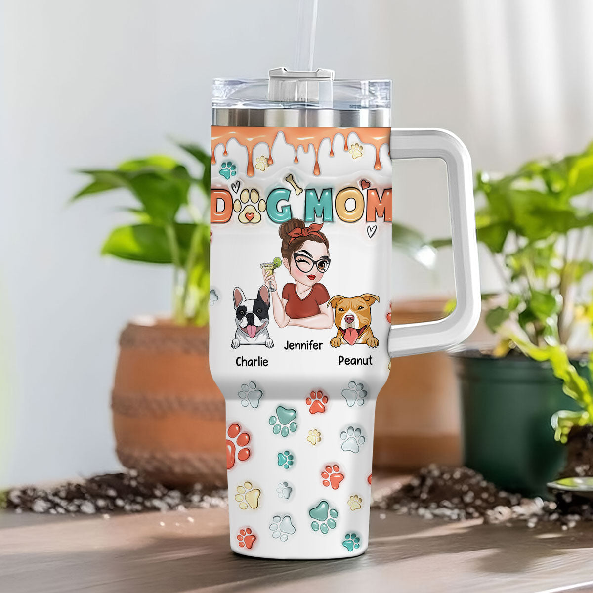 Personalized 3D Inflated Effect Printed 40 Oz Tumbler - Perfect for Dog Moms