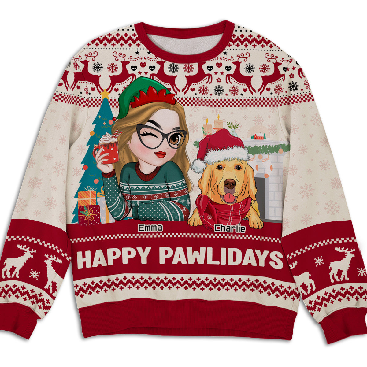Happy Pawlidays Personalized All-Over Print Sweatshirt - Ideal Gift for Pet Lovers