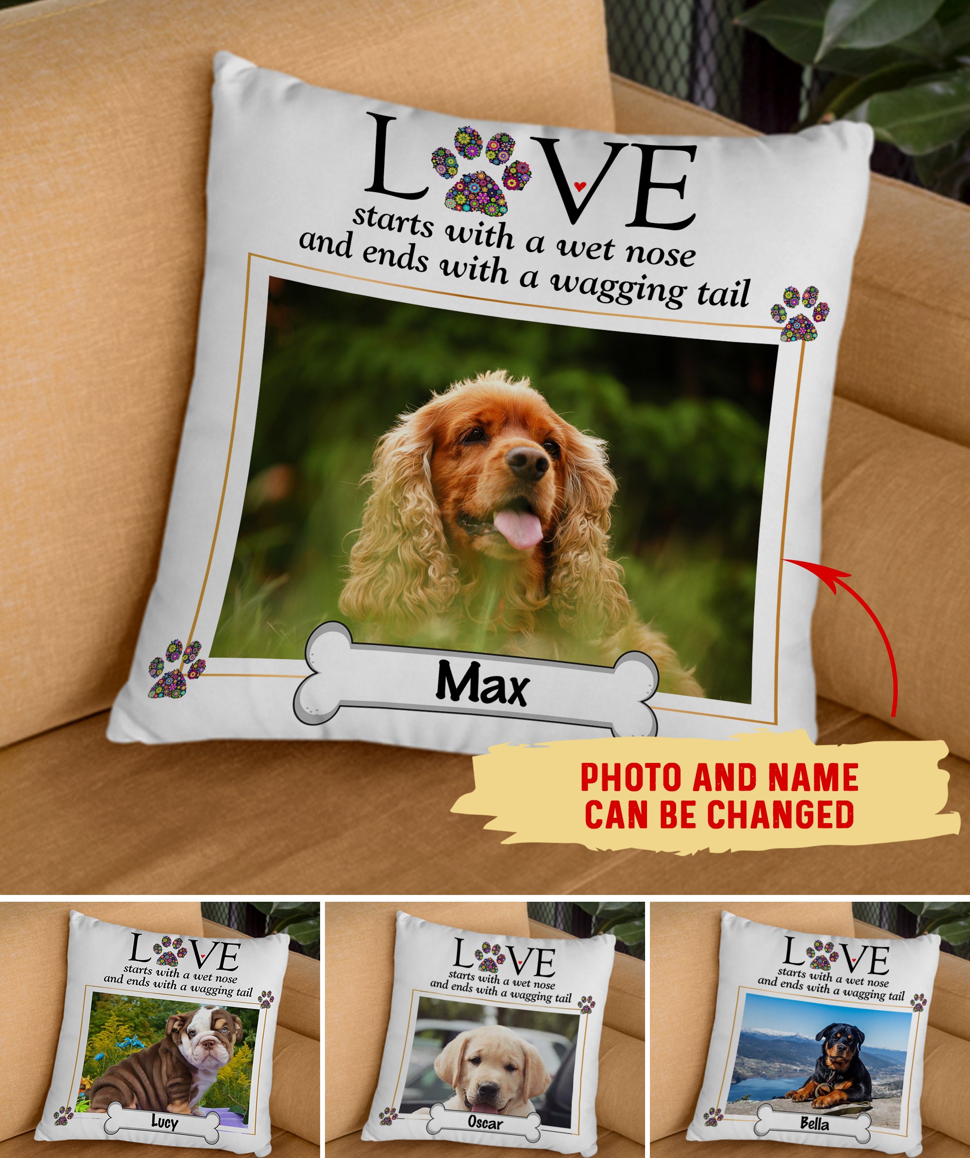 The Shape Of Love - Customizable Personalized Photo Throw Pillow: Ideal Gifts for Dog Enthusiasts
