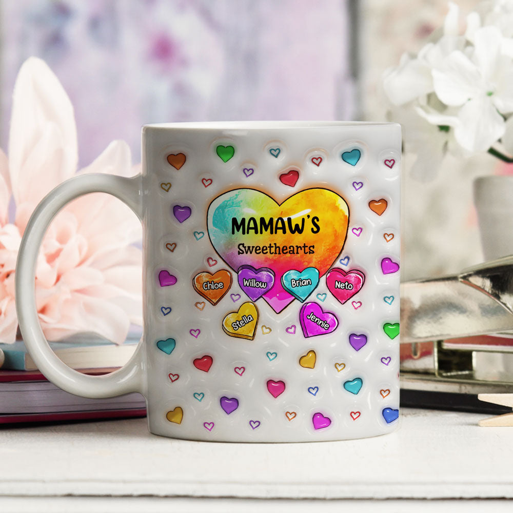 Personalized 3D Inflated Effect Colorful Sweethearts Grandma Mug