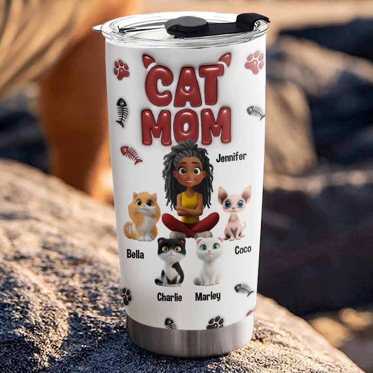 Lovely Cat Mama Personalized 3D Inflated Effect Stainless Steel Tumbler