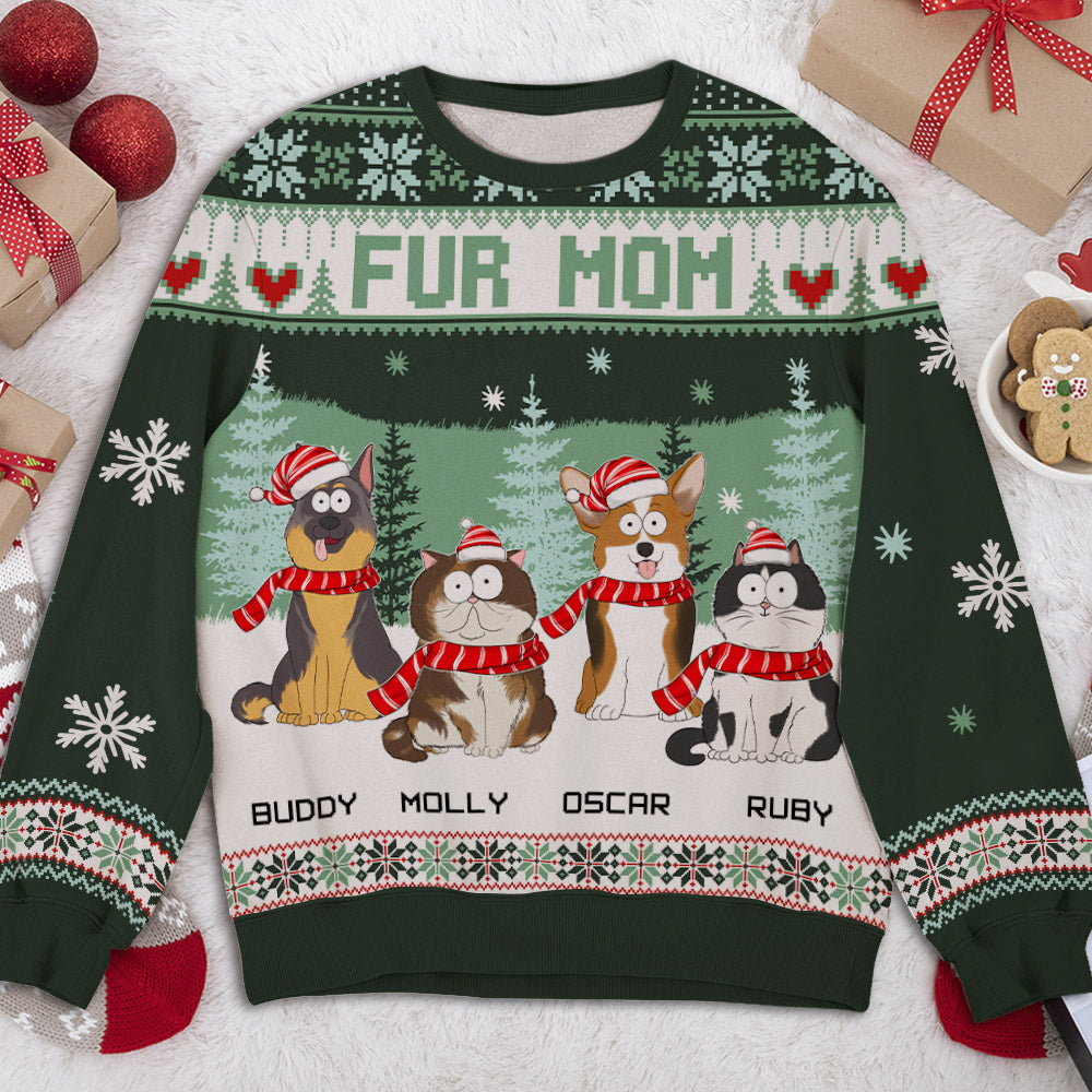 Personalized Cozy Winter Dog Mom All-Over-Print Sweatshirt - Ideal Gift for Dog Lovers