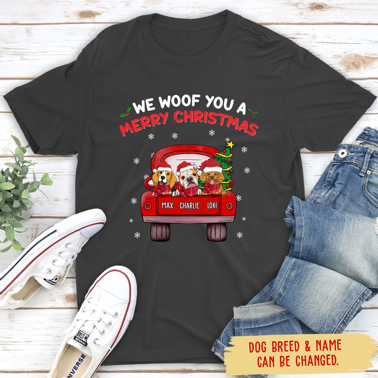 Woof You A Merry Christmas - Customizable Unisex Pet Lover's Christmas T-shirt