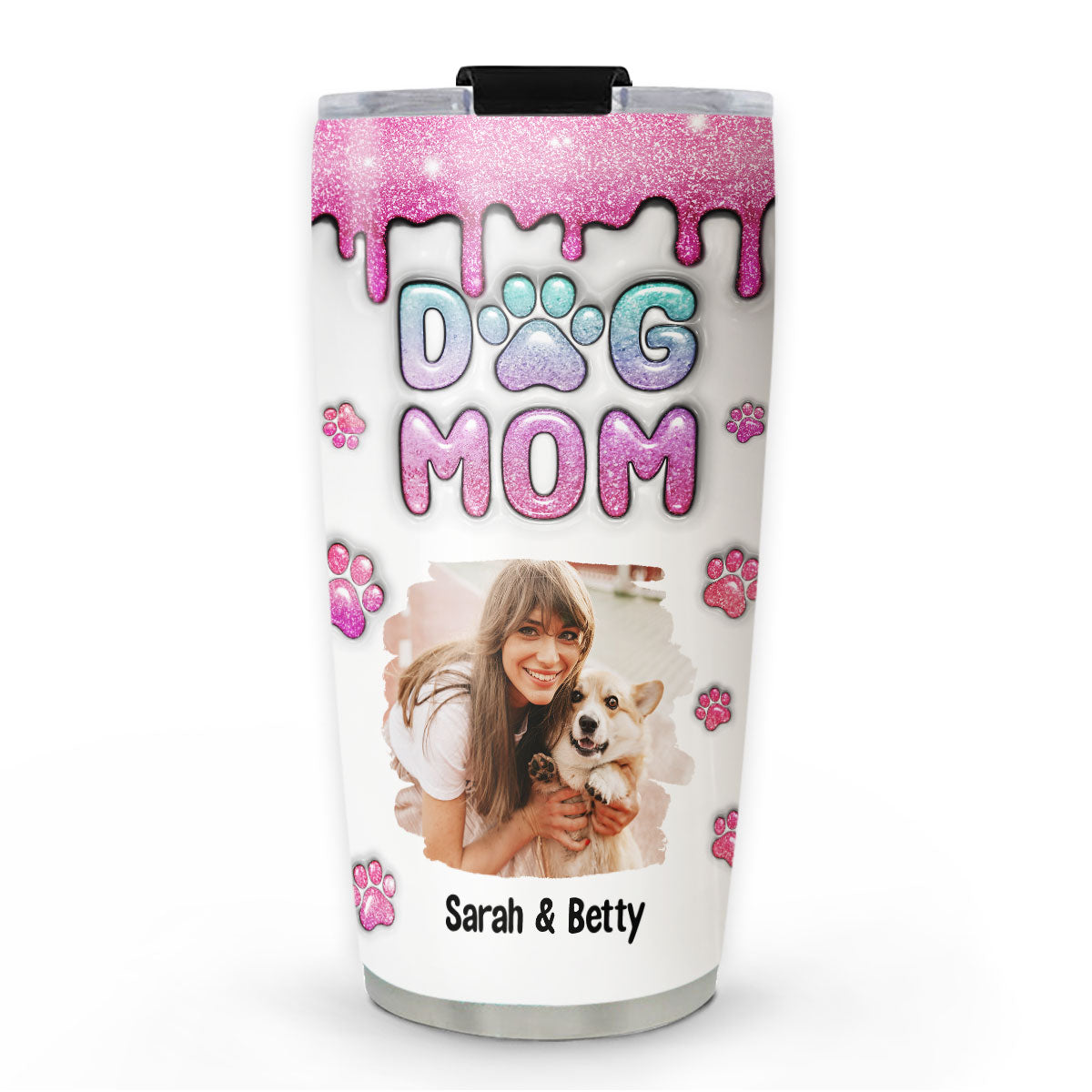 Personalized 3D Inflated Effect Glitter Photo Tumbler for Dog Moms