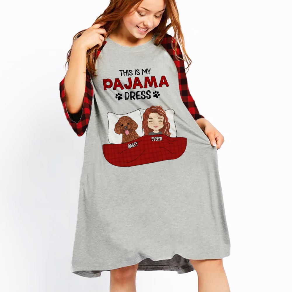 Customizable 3/4 Sleeve Personalized Pajama Dress for Dog Moms