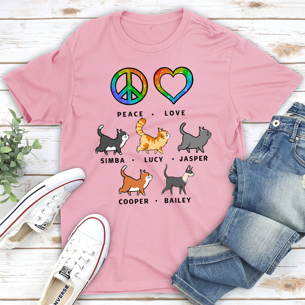 Peace Love Cat Pattern - Customizable Unisex Personalized T - shirt for Pet Lovers