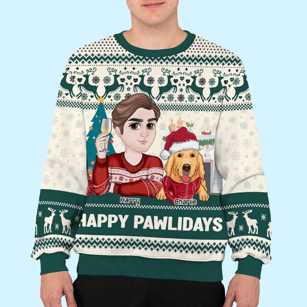 Happy Pawlidays Personalized All-Over Print Sweatshirt - Ideal Gift for Pet Lovers