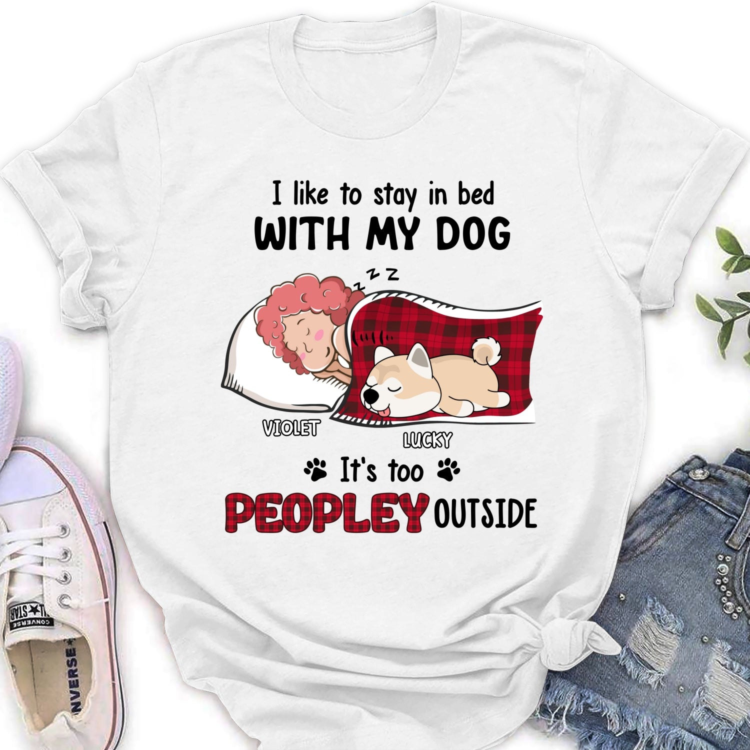Personalized Custom Women's T-shirt - Ideal for Pet Lovers Who Love Staying in Bed