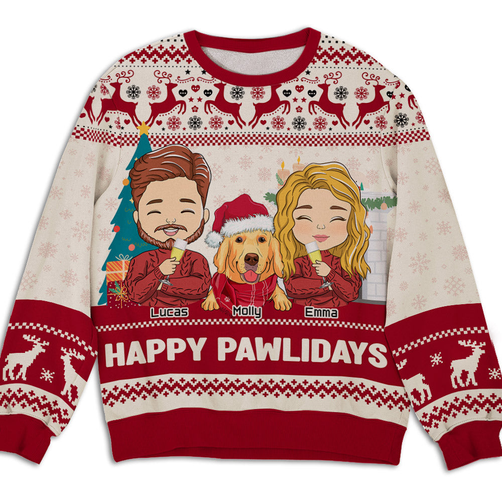 Personalized Pawlidays Couple All-Over-Print Sweatshirt for Pet Lovers
