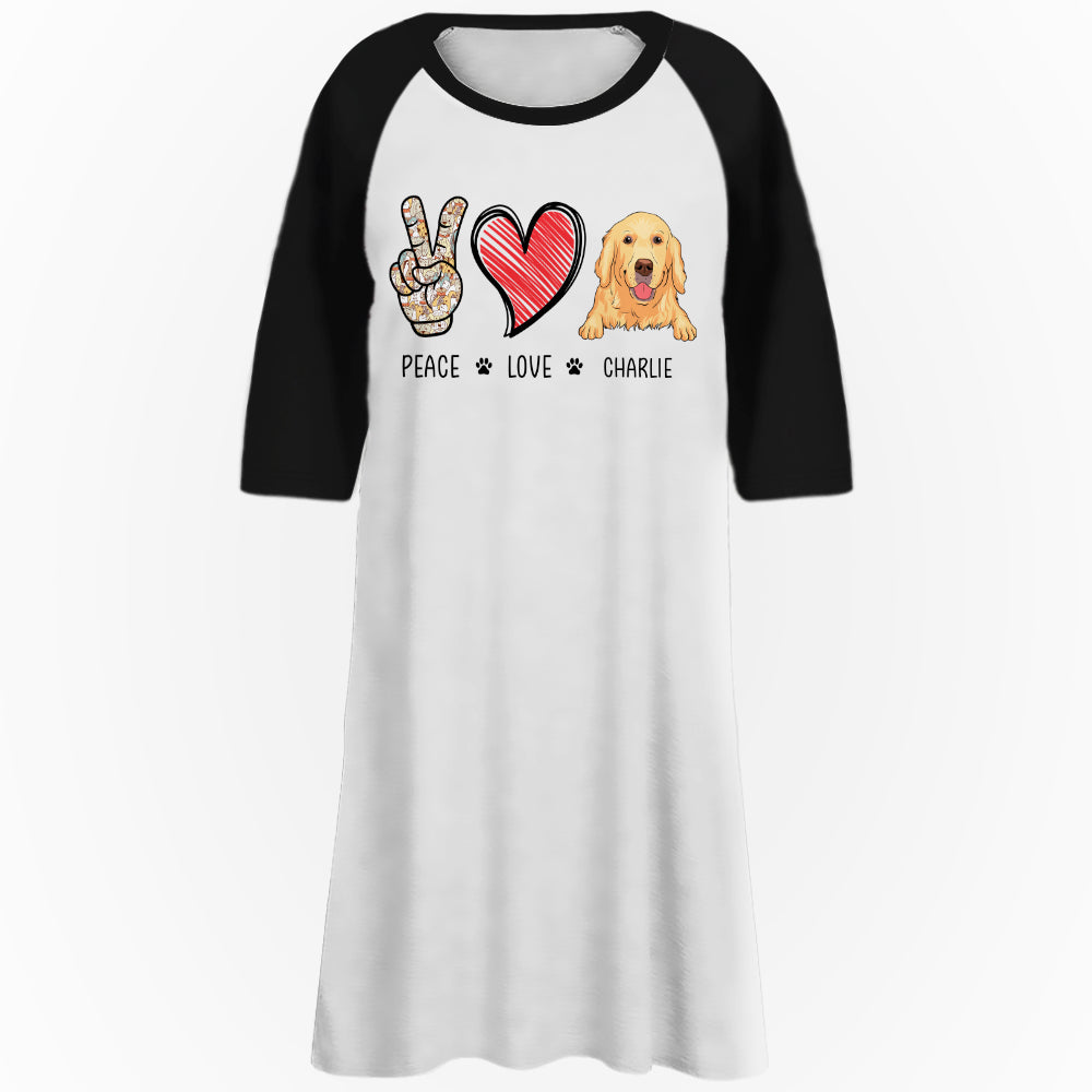 Peace Love Dog - Unique Personalized 3/4 Sleeve Custom Dress