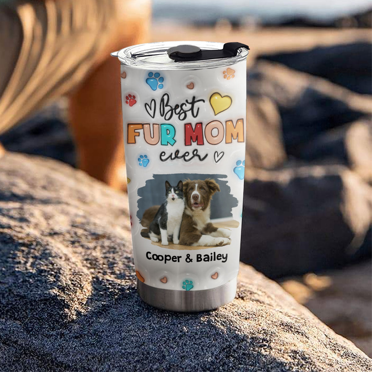 Personalized 3D Inflated Effect Tumbler: Proud to Be a Fur Mom Photo