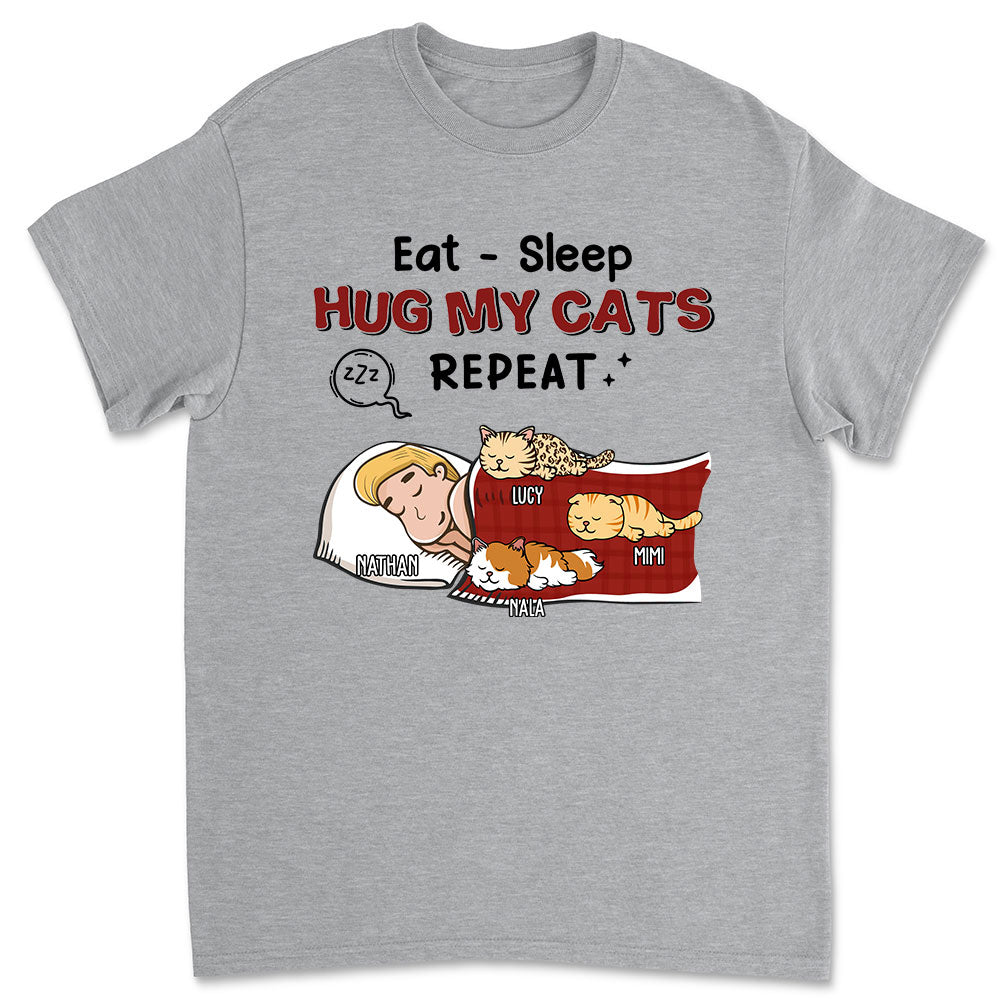 Personalized Unisex 'Eat Sleep Hug Cat Repeat' T-shirt - Ideal Gift for Cat Lovers