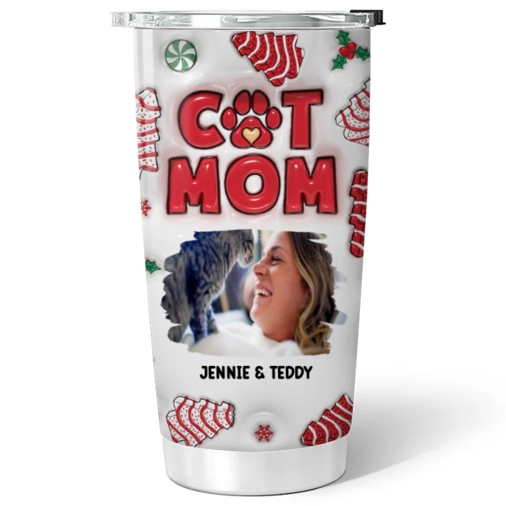 Personalized 3D Inflated Effect Cat Mom Christmas Cake Photo Tumbler