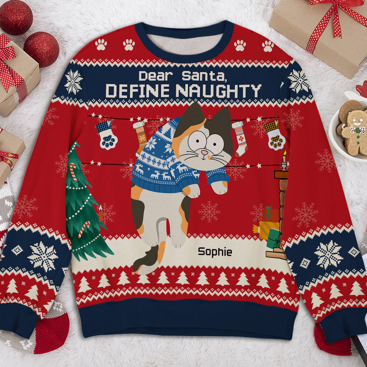 Personalized Hanging Cat Christmas All-Over-Print Unisex Sweatshirt