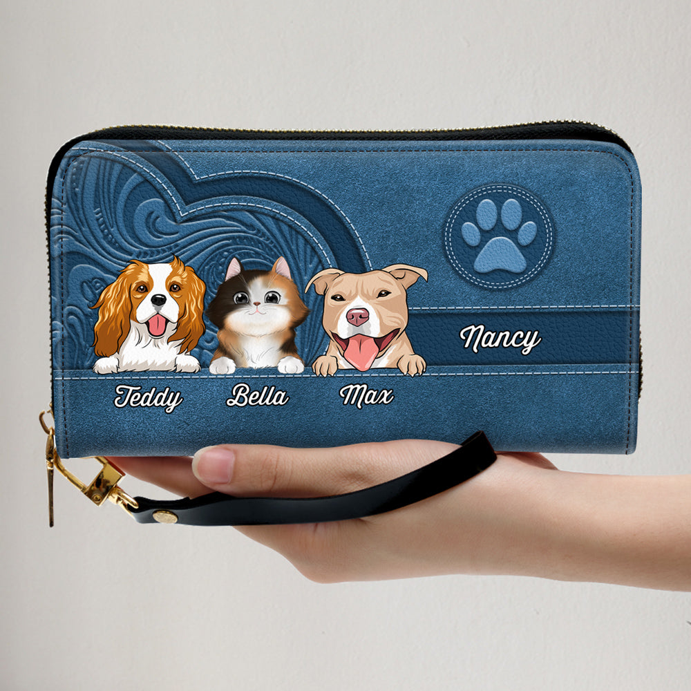 Personalized Custom Leather Wallet with Cute Dogs and Cats Aesthetic Pattern