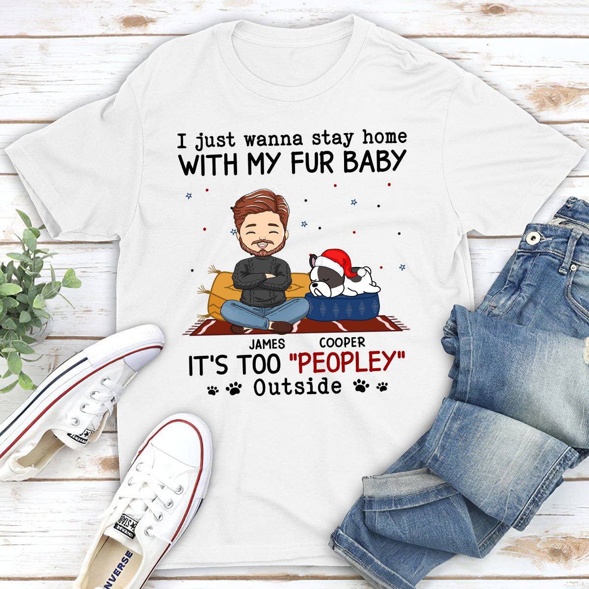 Personalized Unisex Pet Lover T-shirt - 'It's Too Crowded Outside for Pets'