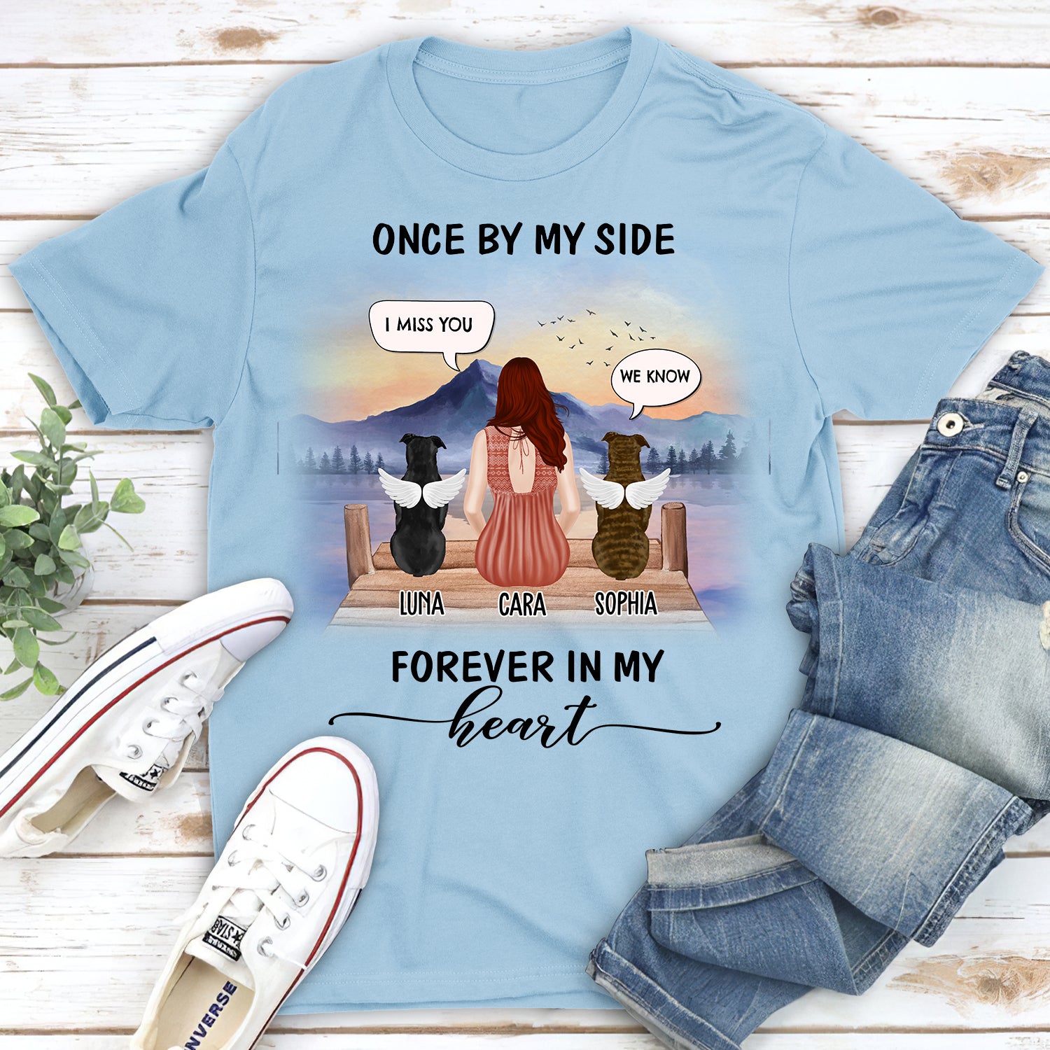 Once By My Side Speech Dawn - Customizable Unisex Memorial T - shirt for Pet Lovers