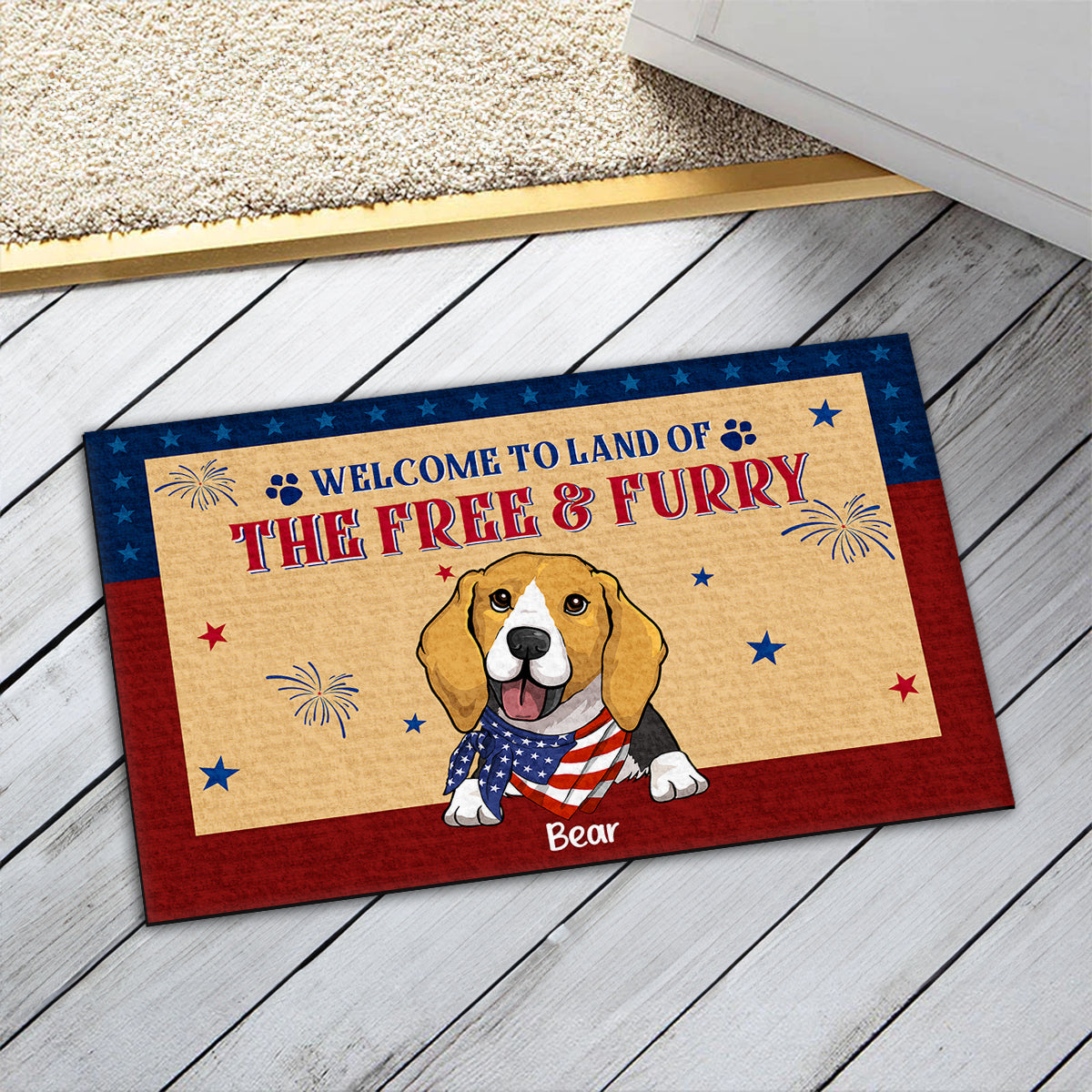 Personalized Custom Doormat: Land of the Free & Furry for Pet Lovers