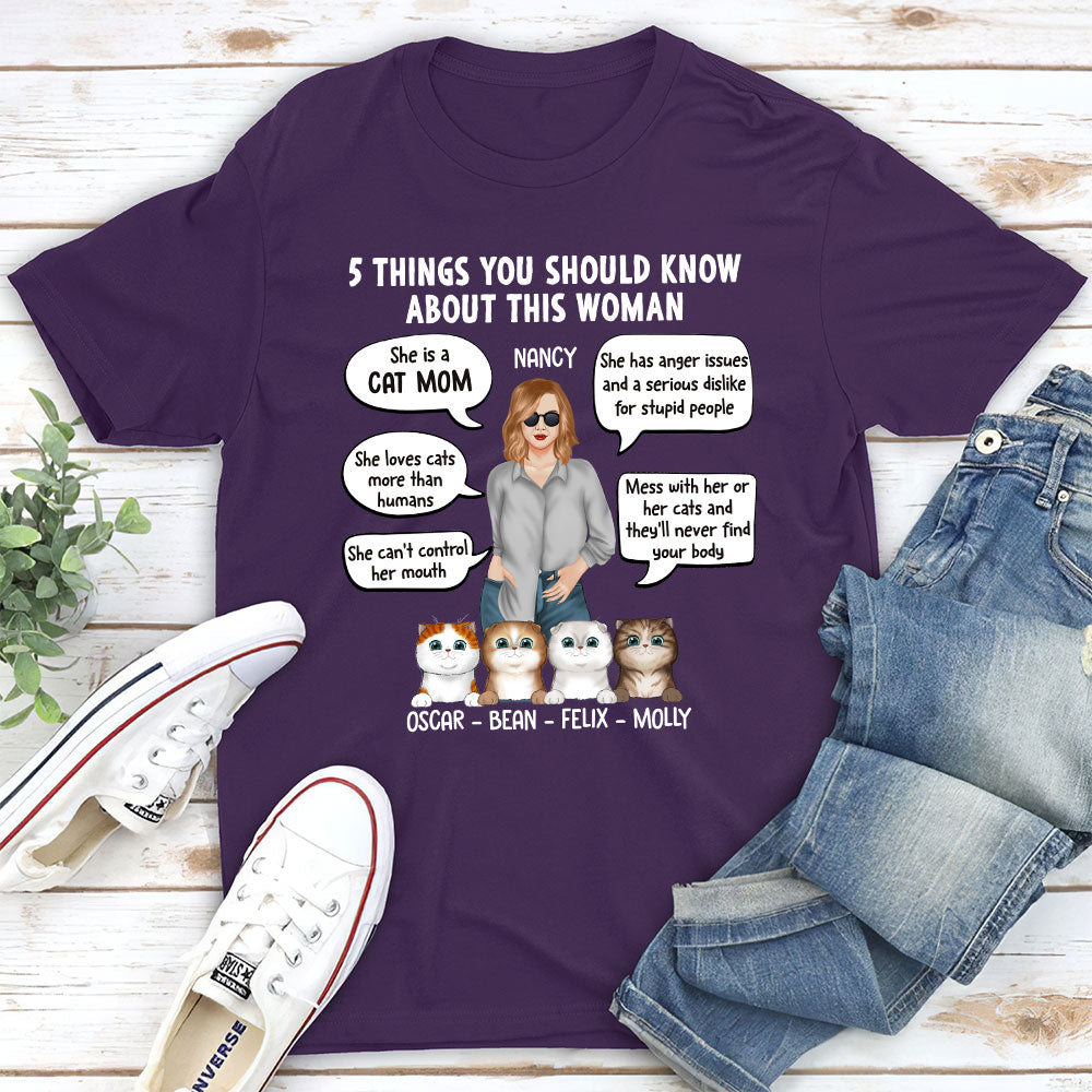 Personalized Unisex 5 Things Cat Mom T-shirt - Ideal Gift for Pet Lovers