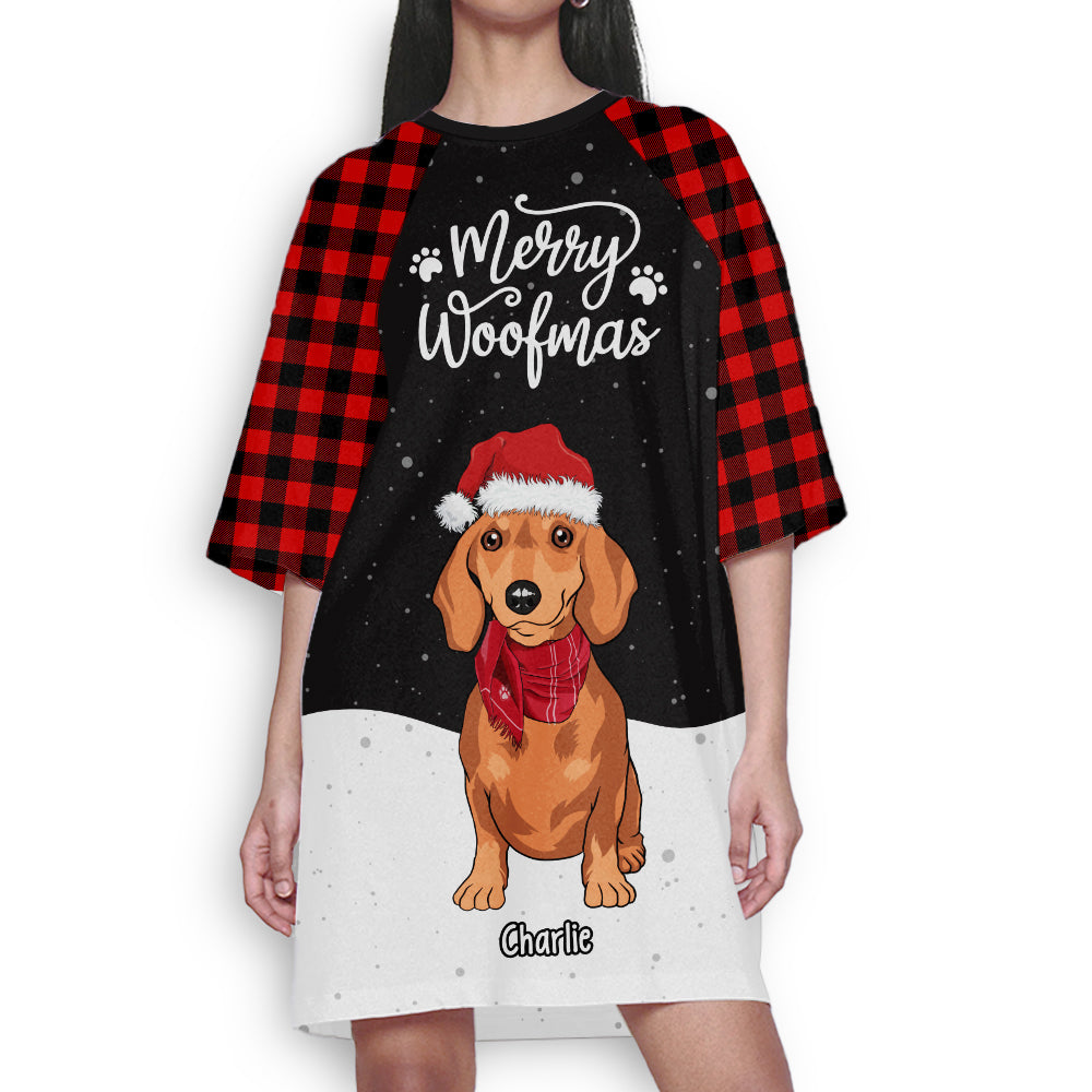 Merry Woofmas Snow - Customizable 3/4 Sleeve Personalized Dog Mom Dress