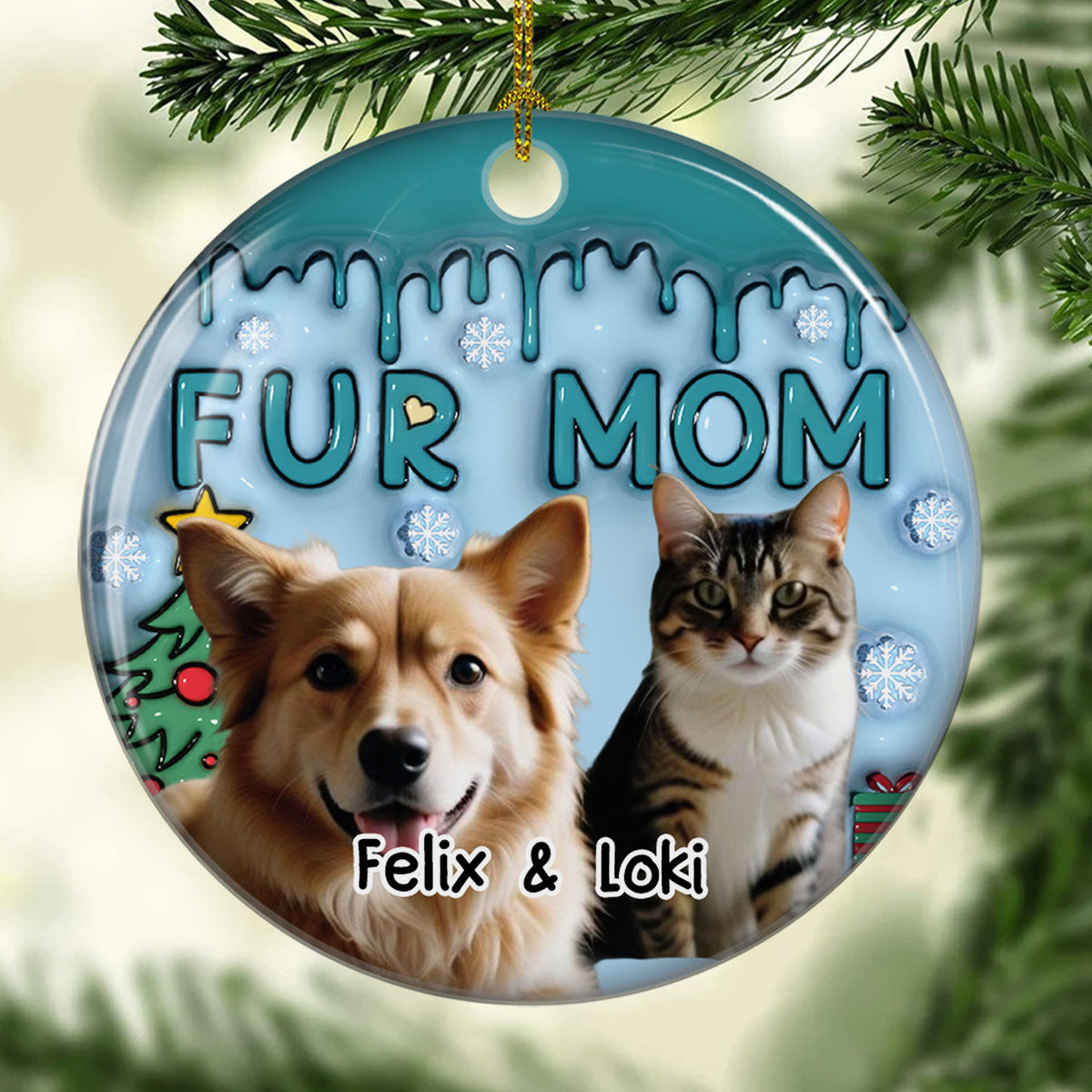 Personalized 3D Inflated Effect Ceramic Ornament - Upload Your Lovely Fur Mom Photo