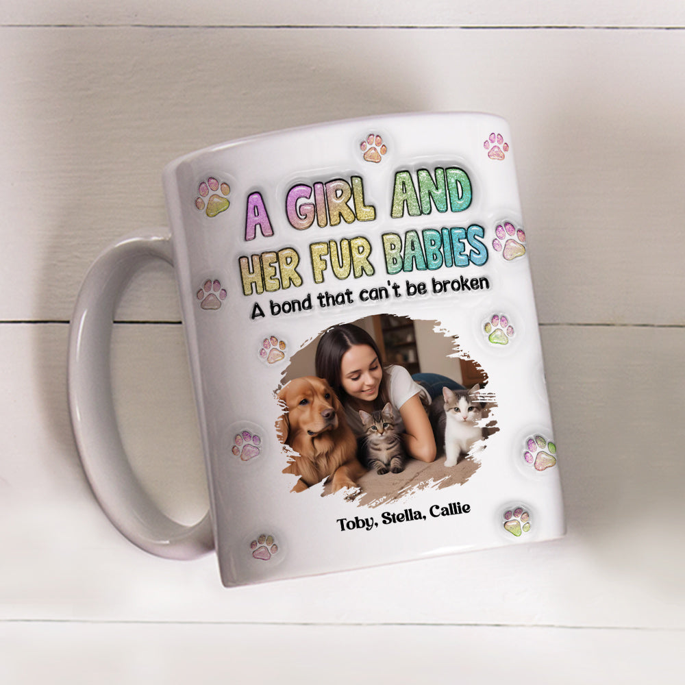 Personalized 3D Inflated Effect Mug with A Girl And Her Fur Babies Photo