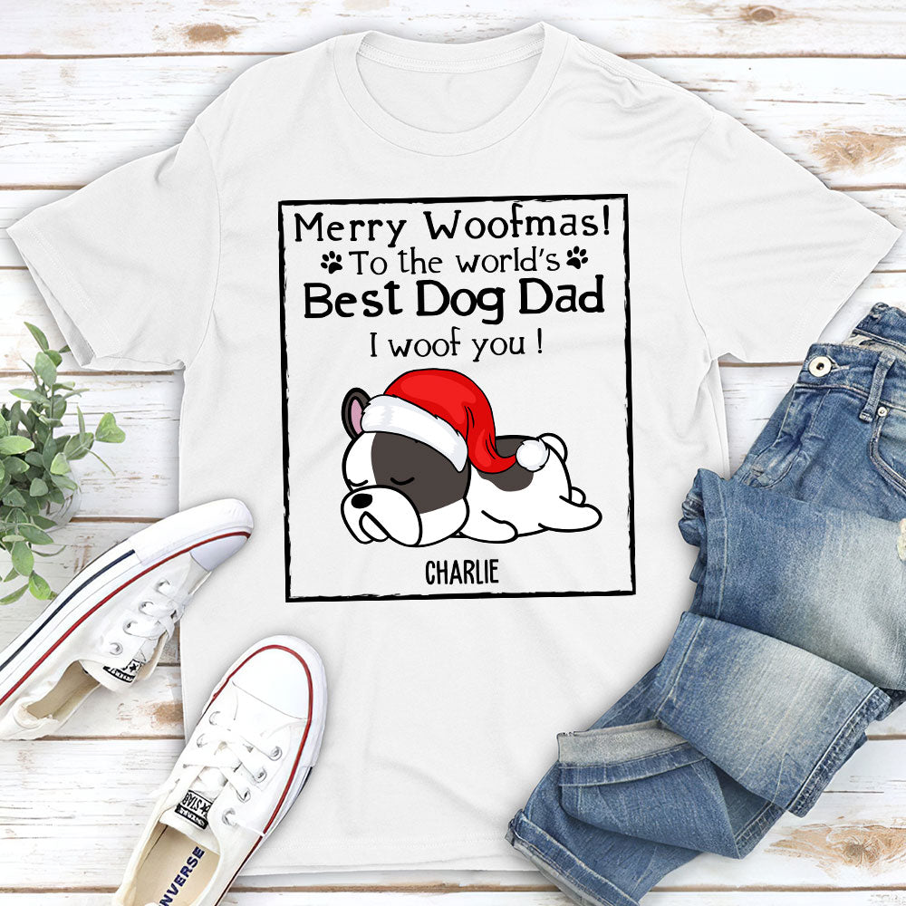 Personalized Woof Dog Dad Mom Christmas Unisex T-shirt - Ideal Gift for Pet Lovers