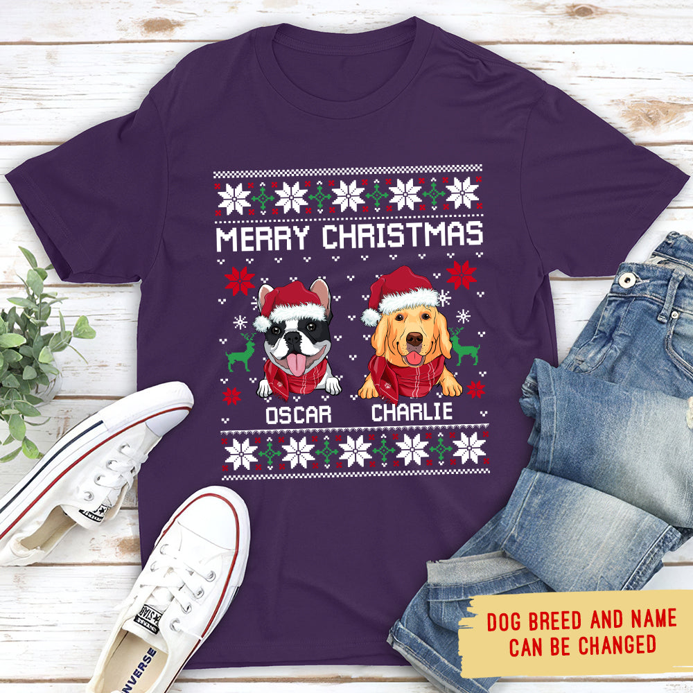 Personalized Merry Christmas Unisex T - shirt: Ideal Gift for Pet Lovers