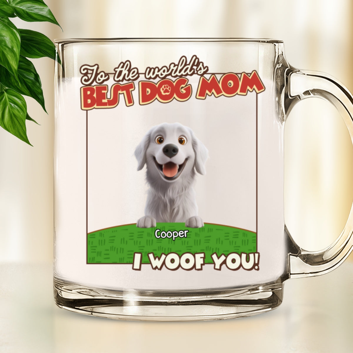 Personalized 'We Woof You' Dog Mom & Dad Cartoon Glass Mug