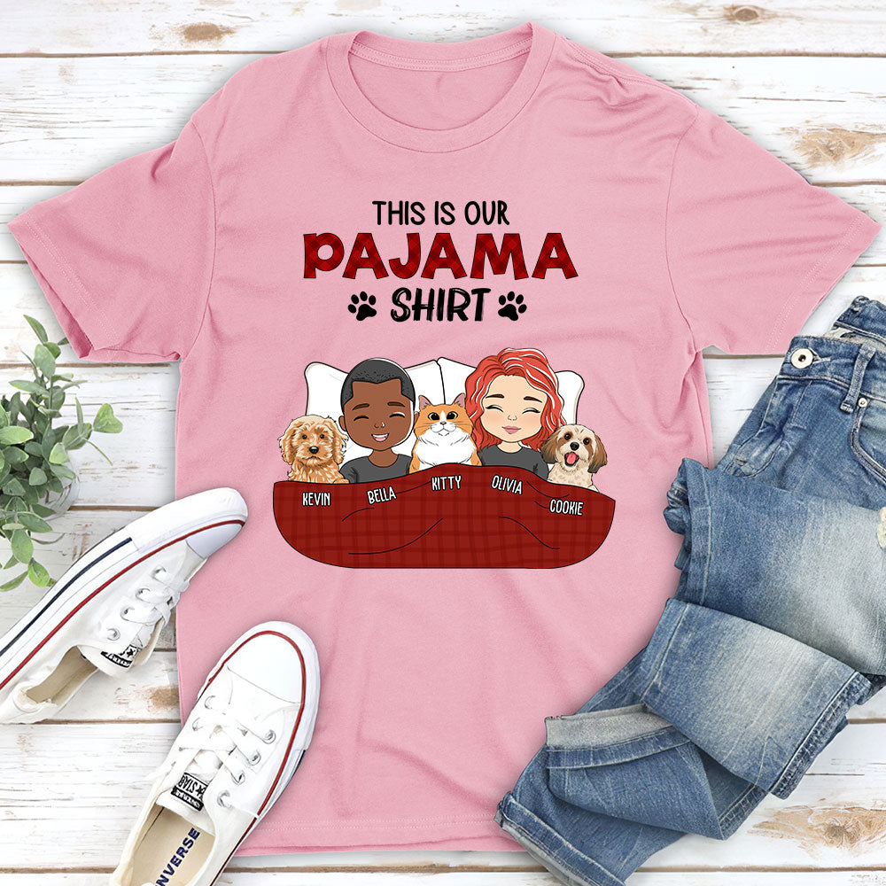 Personalized Custom Unisex Couple Pajama T - Shirt: Ideal for Pet Lovers