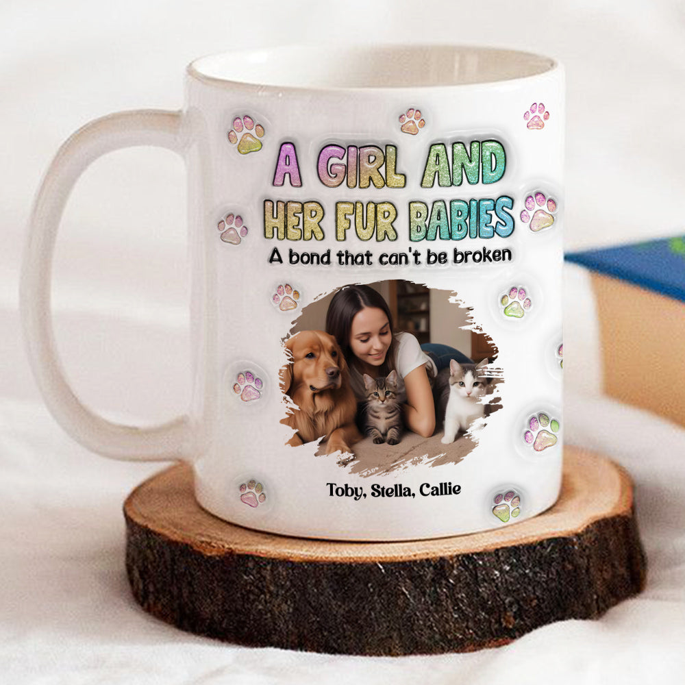Personalized 3D Inflated Effect Mug with A Girl And Her Fur Babies Photo