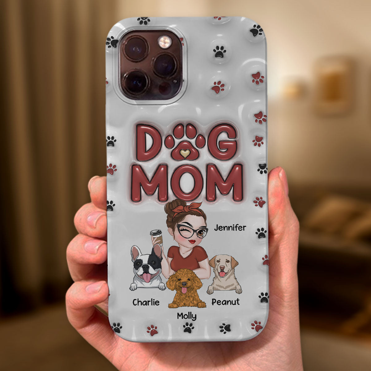 Adorable Dog Mom - Personalized 3D Inflated Effect Custom Phone Case