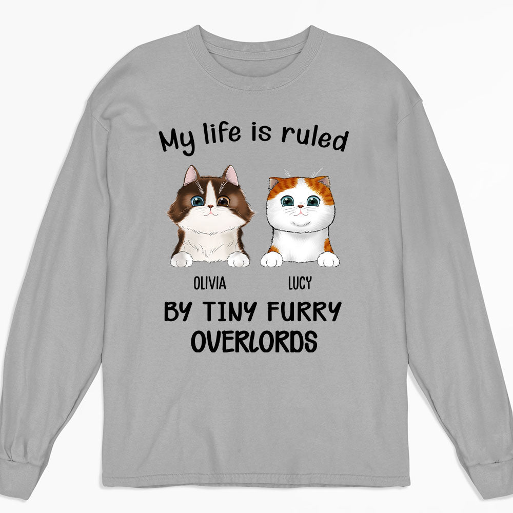 Personalized Custom Long Sleeve T-shirt - Ruled By Cats, Ideal Gift for Pet Lovers