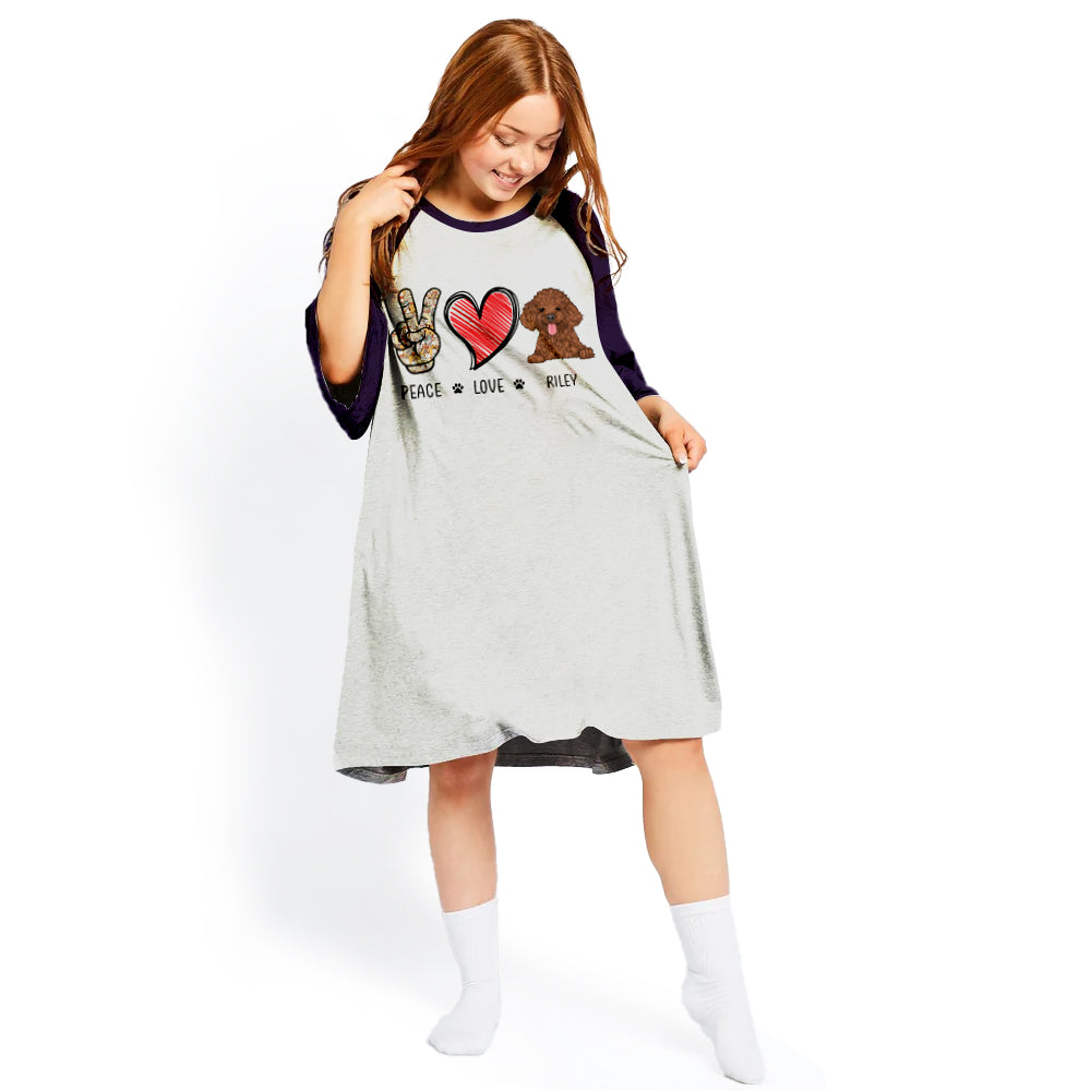 Peace Love Dog - Unique Personalized 3/4 Sleeve Custom Dress